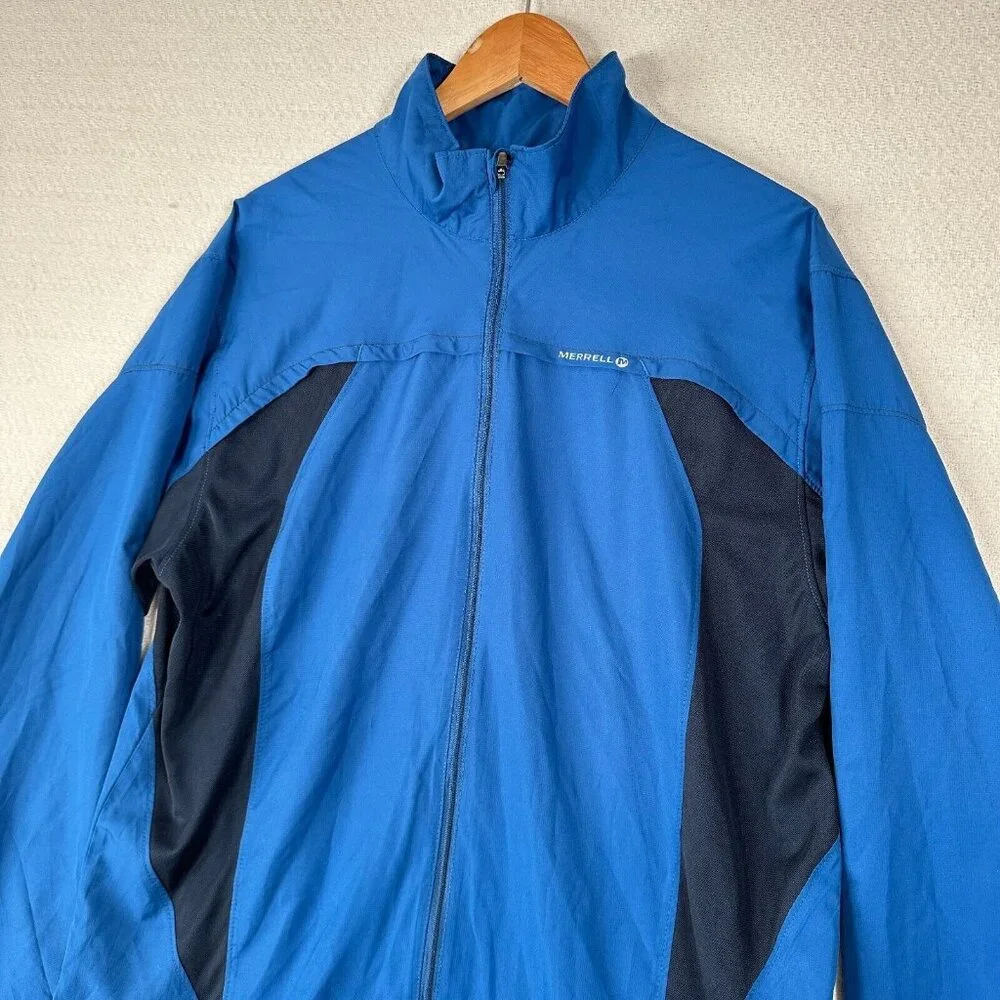 Merrell Windbreaker Jacket Mens Large Blue Zip Up Outdoors‎ Hiking Multi Pockets